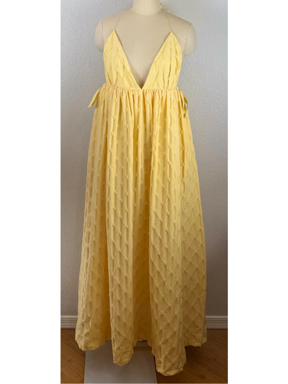 Free People NWT Primmy Textured Triangle Midi Dress Butter Yellow Boho XL - Picture 5 of 16